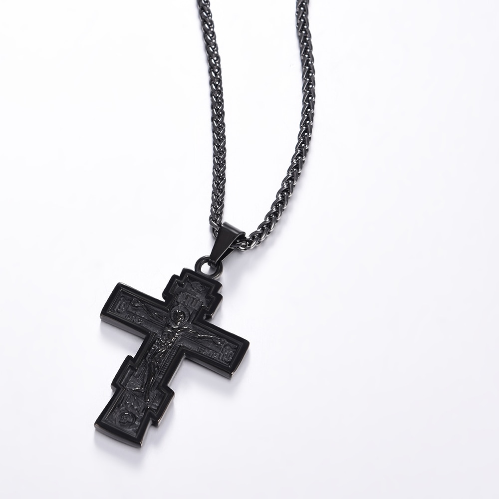 U7 Brand Christian Orthodox Crucifix Jesus Russian Cross Prayer Big Pendant Stainless Steel Silver/Gold Color Men Women Jewelry