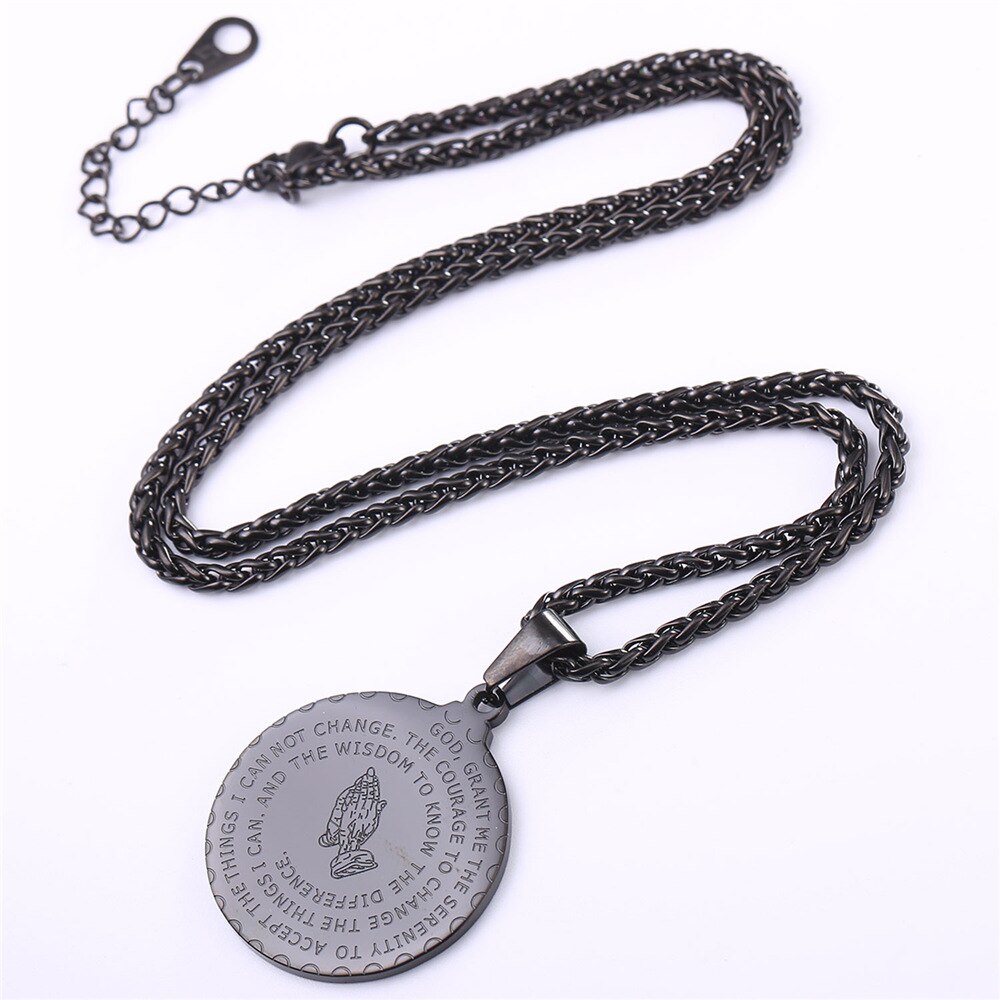 U7 Bible Verse Coin Medal Brand Praying Hands Pendants Necklaces for Men Gold color Stainless Steel Chain Christian Jewelry P102